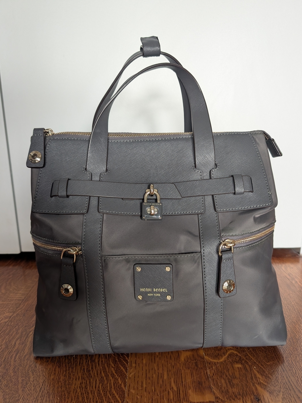 Henri Bendel Jetsetter 3 Way Backpack Crossbody Tote Lg Gray Nylon and Leather